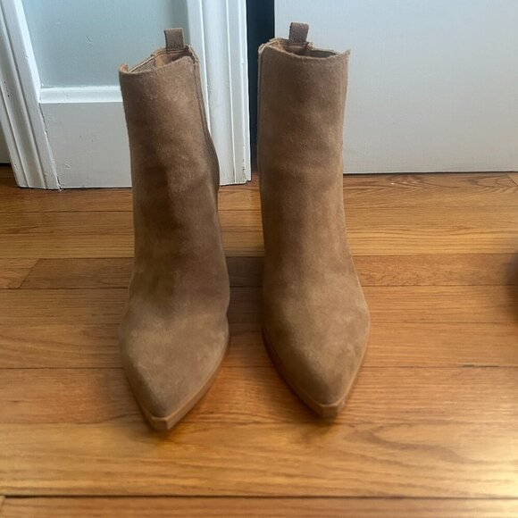 Marc Fisher Suede Pointed-Toe Block Heel Booties – Tan – Size 11 - Picture 3 of 9